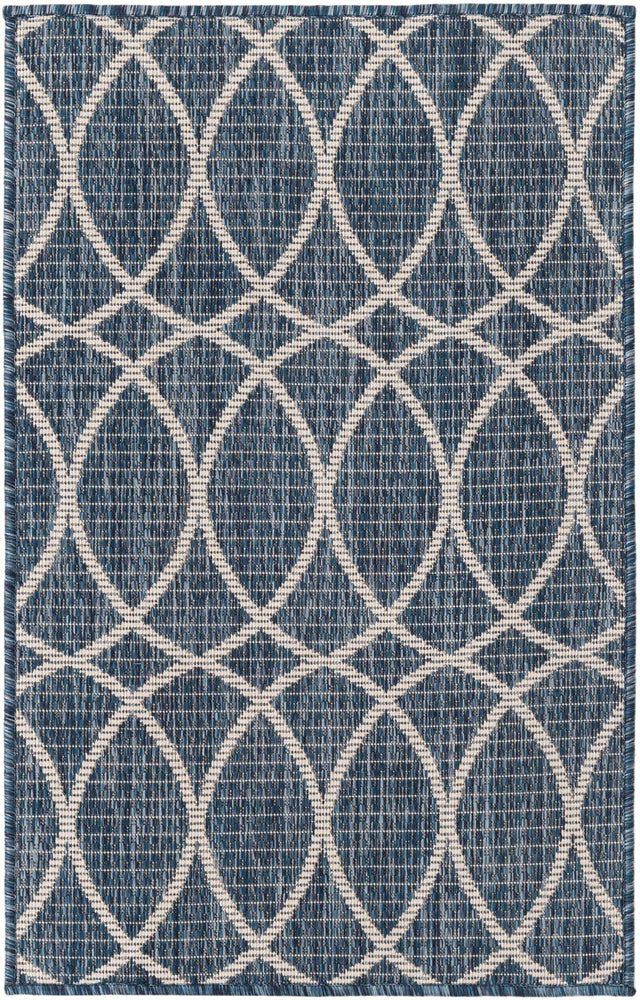 Blue 2' x 3' 1 Outdoor Trellis Rectangle Area Rug Weather Resistant for Patio, Deck, Terrace, Balcony, Porch Geometric Design Water Safe Outside Carpet for Sale at Rug Engine
