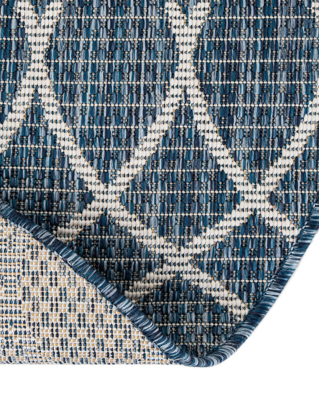 Blue 3' 1 x 3' 1 Outdoor Trellis Round Area Rug Weather Resistant for Patio, Deck, Terrace, Balcony, Porch Geometric Design Water Safe Outside Carpet for Sale at Rug Engine