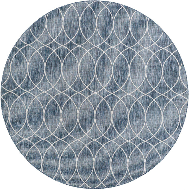 Blue 10' x 10' Outdoor Trellis Round Area Rug Weather Resistant for Patio, Deck, Terrace, Balcony, Porch Geometric Design Water Safe Outside Carpet for Sale at Rug Engine