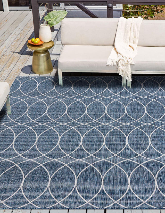 Blue 10' x 10' Outdoor Trellis Square Area Rug Weather Resistant for Patio, Deck, Terrace, Balcony, Porch Geometric Design Water Safe Outside Carpet for Sale at Rug Engine