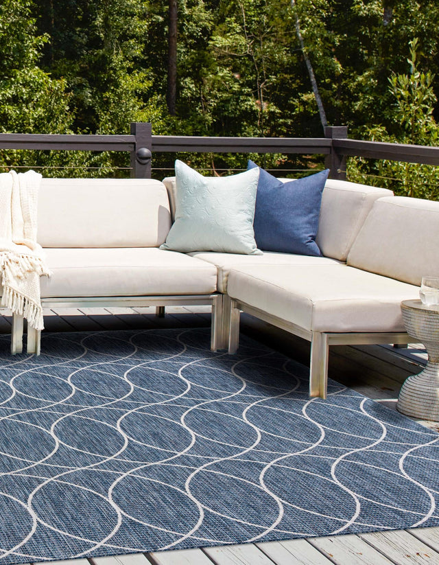 Blue 10' x 10' Outdoor Trellis Square Area Rug Weather Resistant for Patio, Deck, Terrace, Balcony, Porch Geometric Design Water Safe Outside Carpet for Sale at Rug Engine