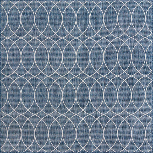 Blue 10' x 10' Outdoor Trellis Square Area Rug Weather Resistant for Patio, Deck, Terrace, Balcony, Porch Geometric Design Water Safe Outside Carpet for Sale at Rug Engine