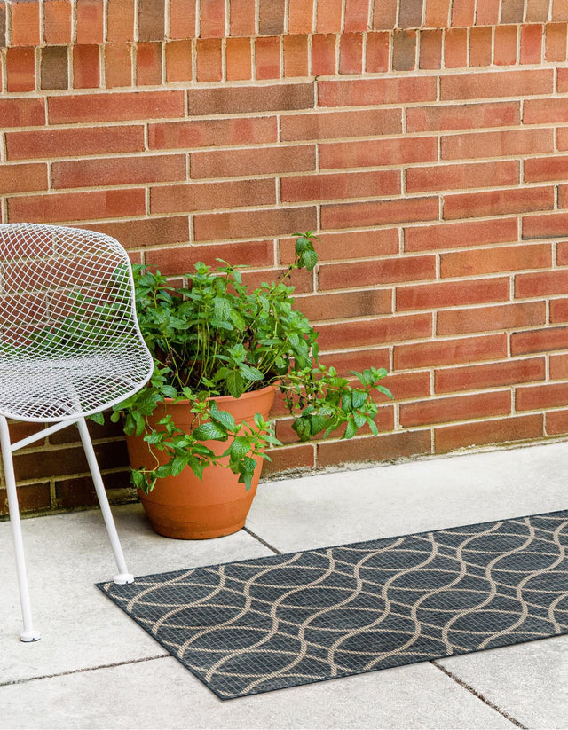 Blue 2' x 8' Outdoor Trellis Runner Area Rug Weather Resistant for Patio, Deck, Terrace, Balcony, Porch Geometric Design Water Safe Outside Carpet for Sale at Rug Engine