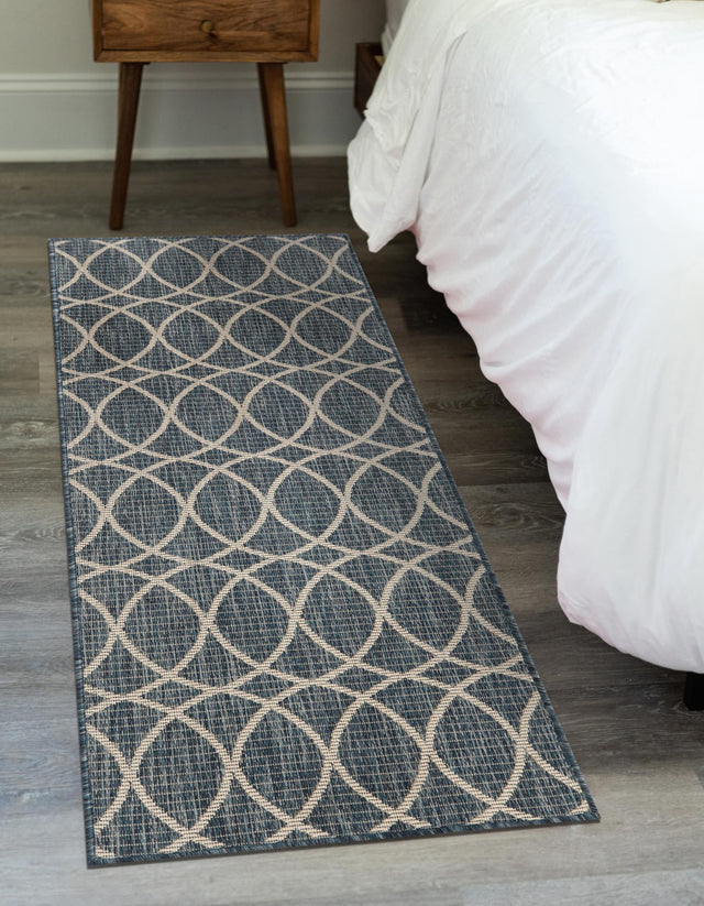 Blue 2' x 8' Outdoor Trellis Runner Area Rug Weather Resistant for Patio, Deck, Terrace, Balcony, Porch Geometric Design Water Safe Outside Carpet for Sale at Rug Engine