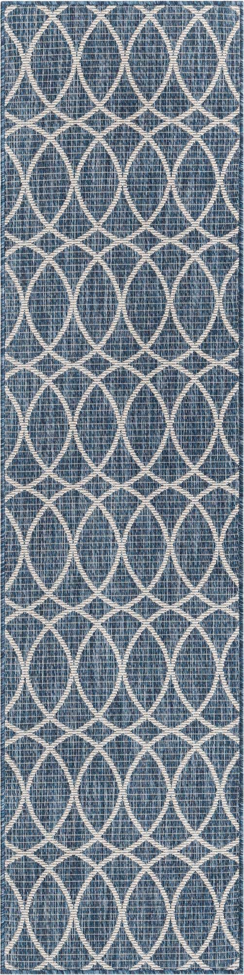 Blue 2' x 8' Outdoor Trellis Runner Area Rug Weather Resistant for Patio, Deck, Terrace, Balcony, Porch Geometric Design Water Safe Outside Carpet for Sale at Rug Engine