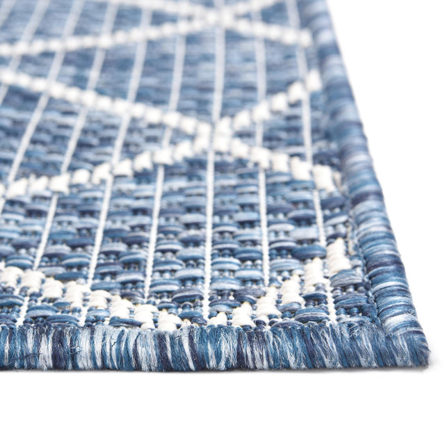 Blue 2' x 8' Outdoor Trellis Runner Area Rug Weather Resistant for Patio, Deck, Terrace, Balcony, Porch Geometric Design Water Safe Outside Carpet for Sale at Rug Engine