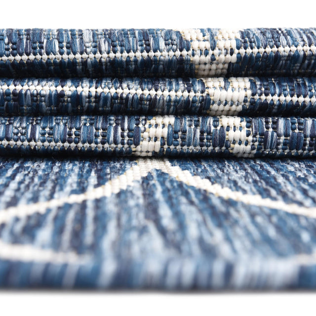 Blue 2' x 8' Outdoor Trellis Runner Area Rug Weather Resistant for Patio, Deck, Terrace, Balcony, Porch Geometric Design Water Safe Outside Carpet for Sale at Rug Engine