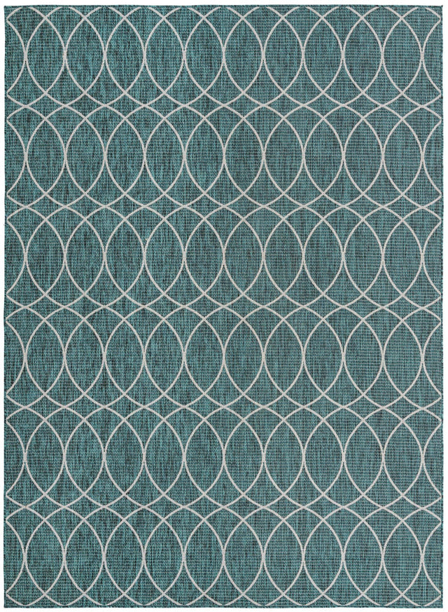 Teal 7' 10 x 11' Outdoor Trellis Rectangle Area Rug Weather Resistant for Patio, Deck, Terrace, Balcony, Porch Geometric Design Water Safe Outside Carpet for Sale at Rug Engine