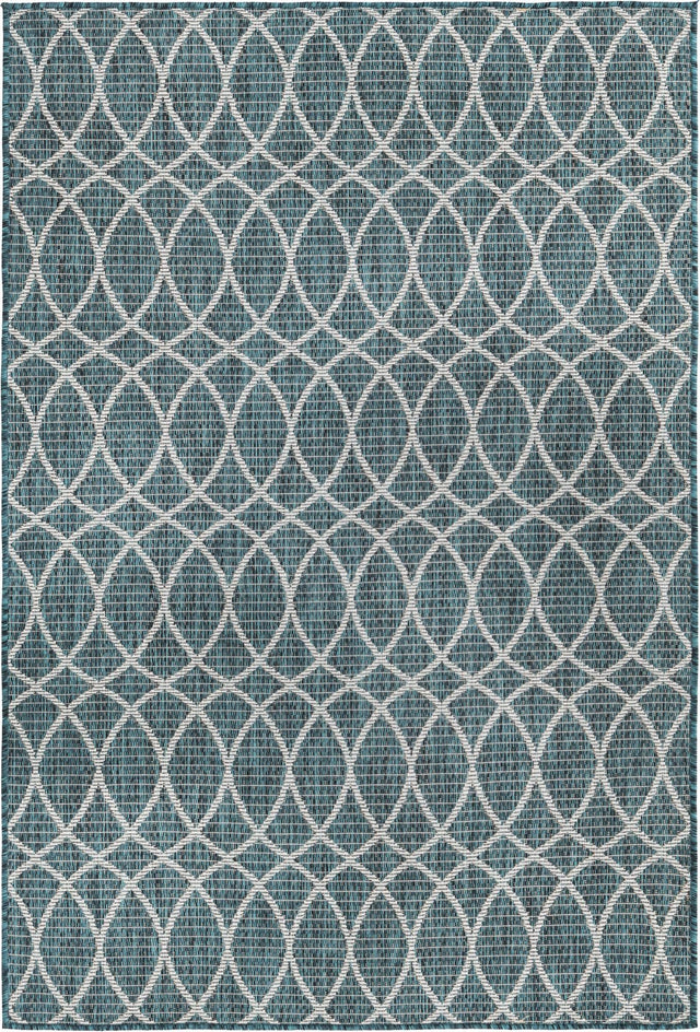 Teal 4' x 6' Outdoor Trellis Rectangle Area Rug Weather Resistant for Patio, Deck, Terrace, Balcony, Porch Geometric Design Water Safe Outside Carpet for Sale at Rug Engine