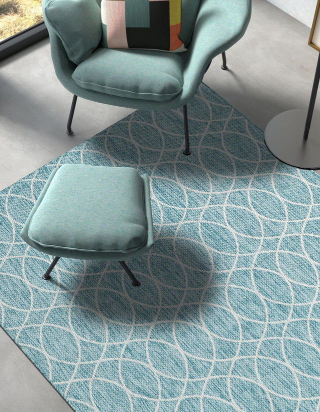 Light Aqua 4' x 6' Outdoor Trellis Rectangle Area Rug Weather Resistant for Patio, Deck, Terrace, Balcony, Porch Geometric Design Water Safe Outside Carpet for Sale at Rug Engine