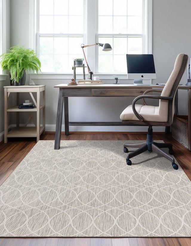 Light Gray 2' x 3' 1 Outdoor Trellis Rectangle Area Rug Weather Resistant for Patio, Deck, Terrace, Balcony, Porch Geometric Design Water Safe Outside Carpet for Sale at Rug Engine