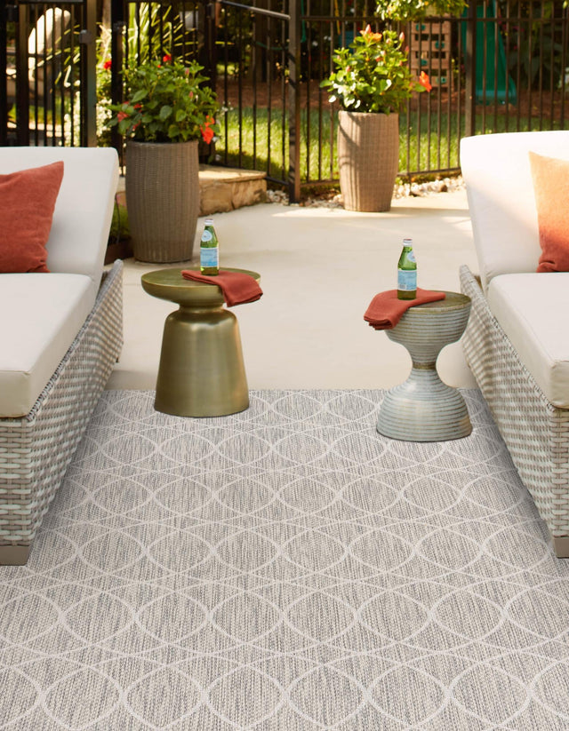 Light Gray 2' x 3' 1 Outdoor Trellis Rectangle Area Rug Weather Resistant for Patio, Deck, Terrace, Balcony, Porch Geometric Design Water Safe Outside Carpet for Sale at Rug Engine