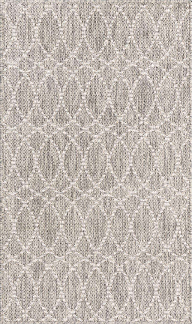 Light Gray 3' 1 x 5' 3 Outdoor Trellis Rectangle Area Rug Weather Resistant for Patio, Deck, Terrace, Balcony, Porch Geometric Design Water Safe Outside Carpet for Sale at Rug Engine