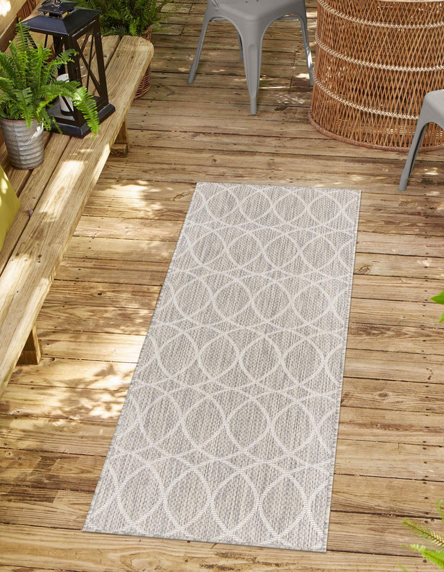 Light Gray 2' x 6' 1 Outdoor Trellis Runner Area Rug Weather Resistant for Patio, Deck, Terrace, Balcony, Porch Geometric Design Water Safe Outside Carpet for Sale at Rug Engine