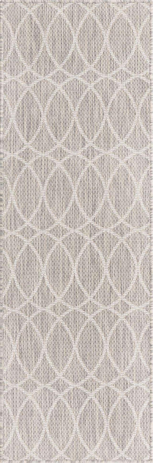 Light Gray 2' x 6' 1 Outdoor Trellis Runner Area Rug Weather Resistant for Patio, Deck, Terrace, Balcony, Porch Geometric Design Water Safe Outside Carpet for Sale at Rug Engine