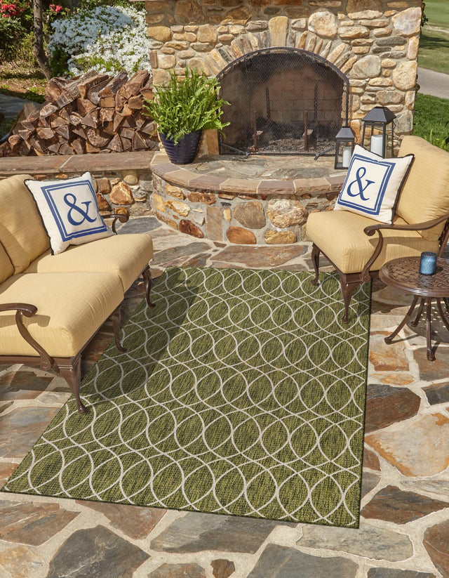 Green 10' x 14' 1 Outdoor Trellis Rectangle Area Rug Weather Resistant for Patio, Deck, Terrace, Balcony, Porch Geometric Design Water Safe Outside Carpet for Sale at Rug Engine