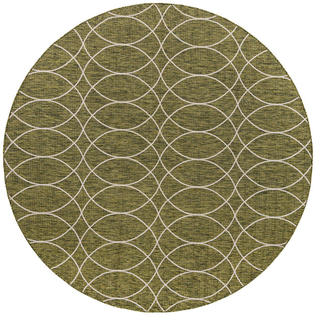 Green 10' x 10' Outdoor Trellis Round Area Rug Weather Resistant for Patio, Deck, Terrace, Balcony, Porch Geometric Design Water Safe Outside Carpet for Sale at Rug Engine