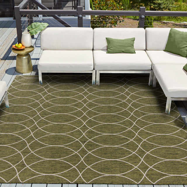 Green 10' x 10' Outdoor Trellis Square Area Rug Weather Resistant for Patio, Deck, Terrace, Balcony, Porch Geometric Design Water Safe Outside Carpet for Sale at Rug Engine