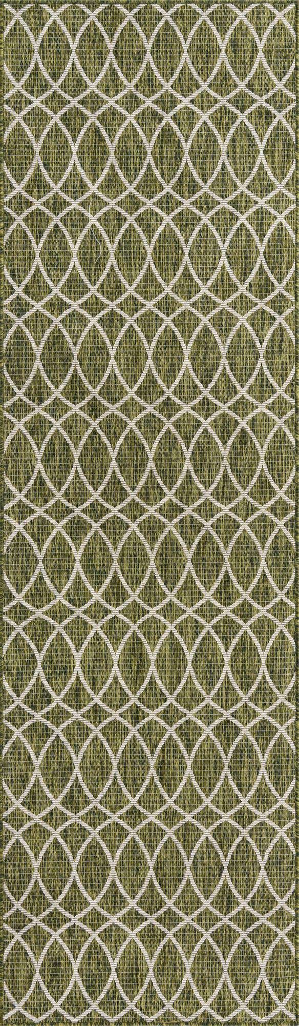 Green 2' 7 x 10' Outdoor Trellis Runner Area Rug Weather Resistant for Patio, Deck, Terrace, Balcony, Porch Geometric Design Water Safe Outside Carpet for Sale at Rug Engine