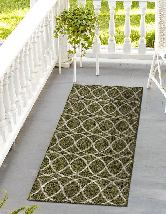 Green 2' x 6' 1 Outdoor Trellis Runner Area Rug Weather Resistant for Patio, Deck, Terrace, Balcony, Porch Geometric Design Water Safe Outside Carpet for Sale at Rug Engine