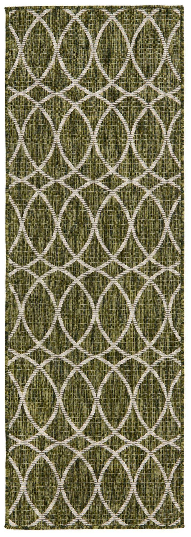 Green 2' x 6' 1 Outdoor Trellis Runner Area Rug Weather Resistant for Patio, Deck, Terrace, Balcony, Porch Geometric Design Water Safe Outside Carpet for Sale at Rug Engine