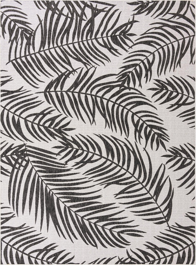 Charcoal Ivory 9' x 12' Outdoor Botanical Rectangle Area Rug Weather Resistant for Patio, Deck, Terrace, Balcony, Porch Polypropylene Garden Floral Tropical Carpet for Sale at Rug Engine