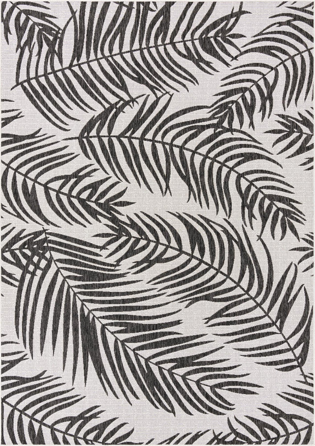 Charcoal Ivory 7' 10 x 11' Outdoor Botanical Rectangle Area Rug Weather Resistant for Patio, Deck, Terrace, Balcony, Porch Polypropylene Garden Floral Tropical Carpet for Sale at Rug Engine