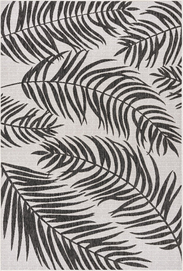 Charcoal Ivory 6' 1 x 9' Outdoor Botanical Rectangle Area Rug Weather Resistant for Patio, Deck, Terrace, Balcony, Porch Polypropylene Garden Floral Tropical Carpet for Sale at Rug Engine