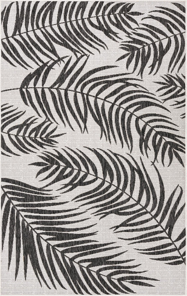 Charcoal Ivory 5' 3 x 8' Outdoor Botanical Rectangle Area Rug Weather Resistant for Patio, Deck, Terrace, Balcony, Porch Polypropylene Garden Floral Tropical Carpet for Sale at Rug Engine