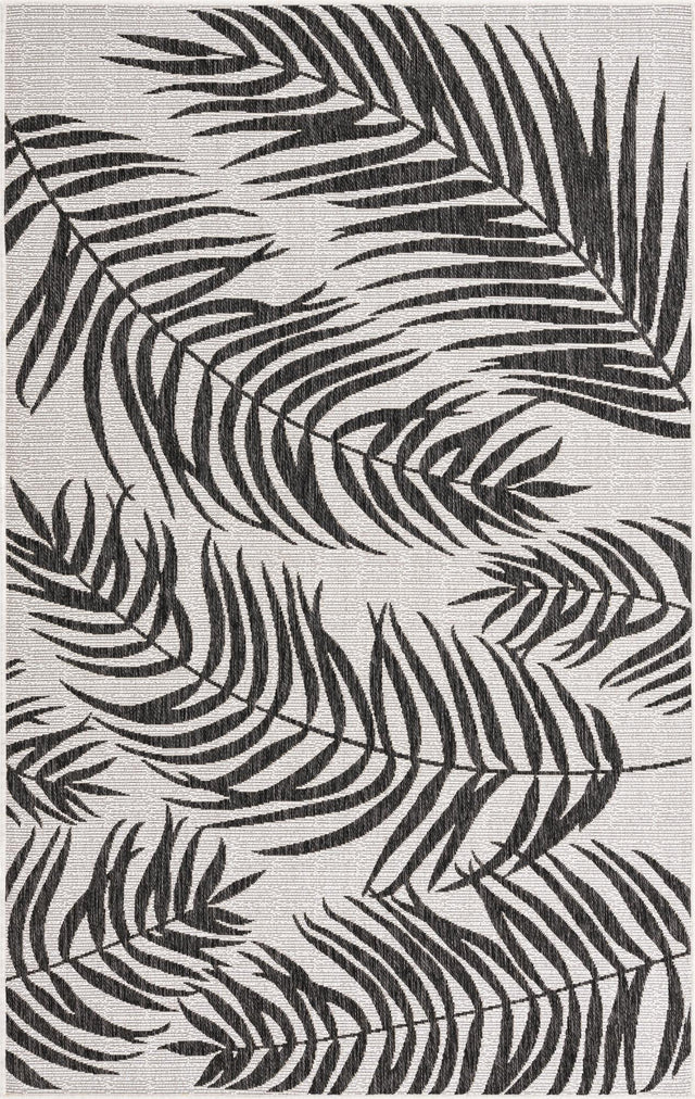 Charcoal Ivory 5' 3 x 8' Outdoor Botanical Rectangle Area Rug Weather Resistant for Patio, Deck, Terrace, Balcony, Porch Polypropylene Garden Floral Tropical Carpet for Sale at Rug Engine
