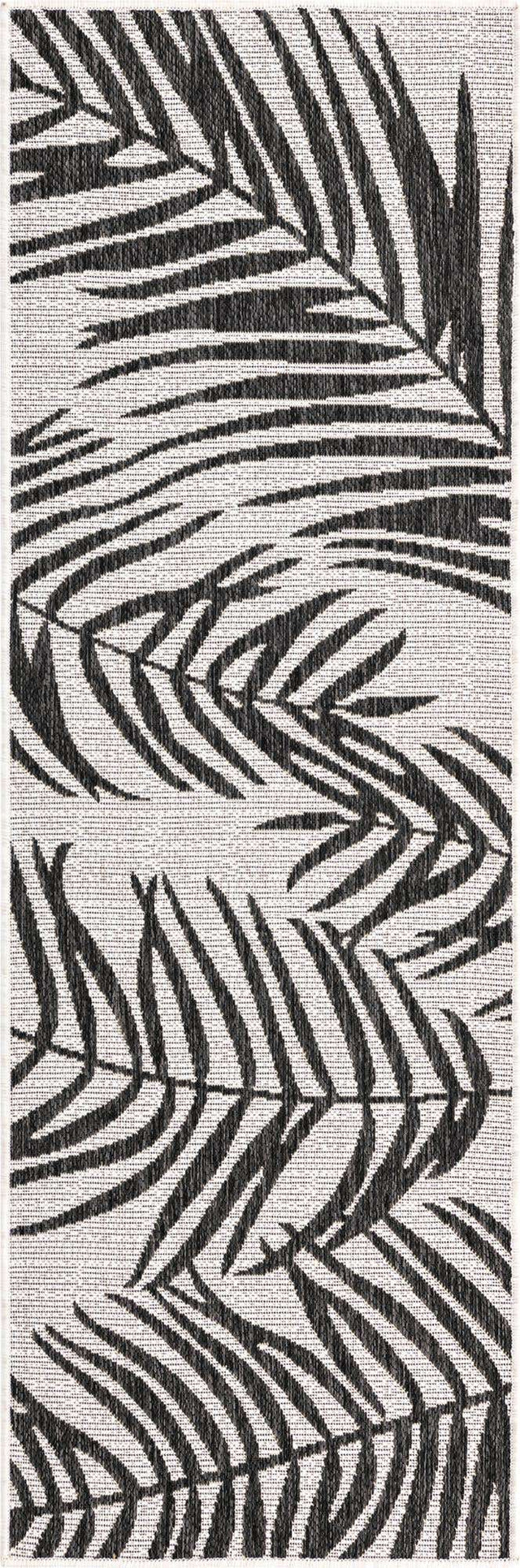 Charcoal Ivory 2' x 6' 1 Outdoor Botanical Runner Area Rug Weather Resistant for Patio, Deck, Terrace, Balcony, Porch Polypropylene Garden Floral Tropical Carpet for Sale at Rug Engine