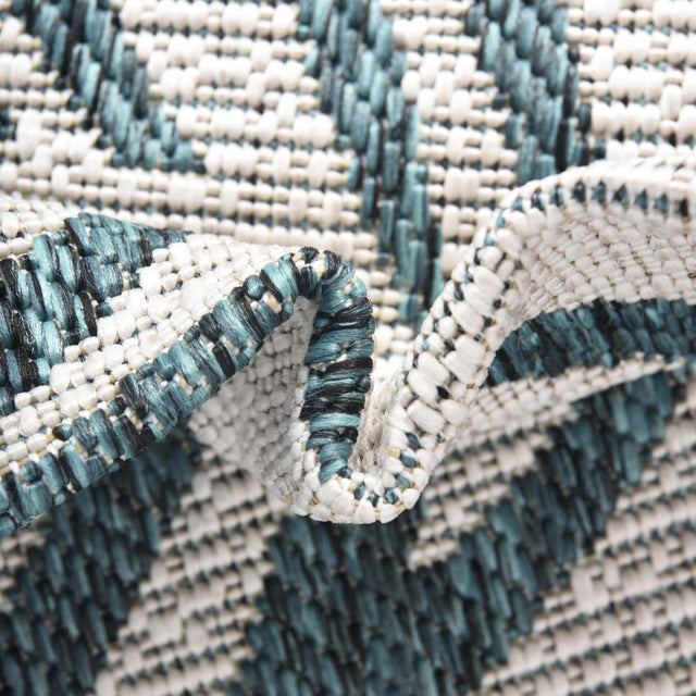 Teal Ivory 6' 1 x 9' Outdoor Botanical Rectangle Area Rug Weather Resistant for Patio, Deck, Terrace, Balcony, Porch Polypropylene Garden Floral Tropical Carpet for Sale at Rug Engine