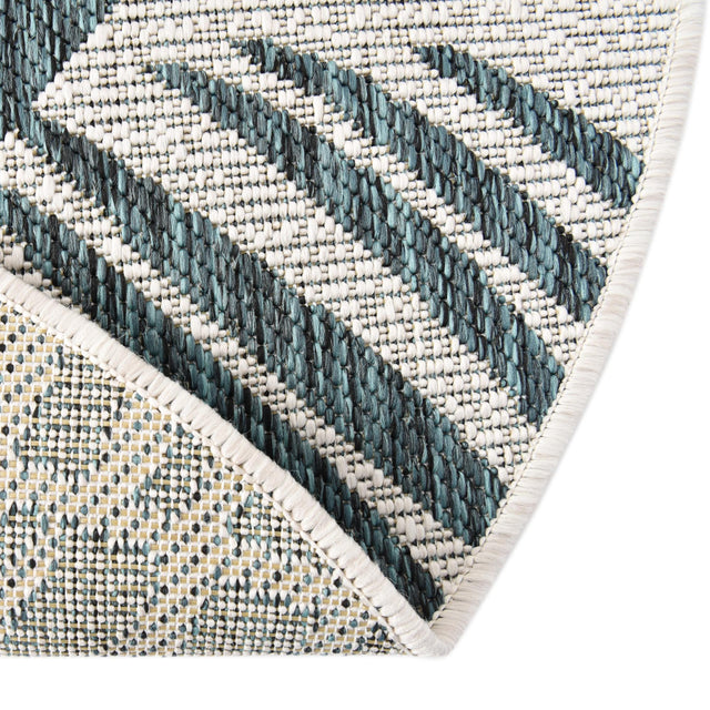 Teal Ivory 4' 1 x 4' 1 Outdoor Botanical Round Area Rug Weather Resistant for Patio, Deck, Terrace, Balcony, Porch Polypropylene Garden Floral Tropical Carpet for Sale at Rug Engine