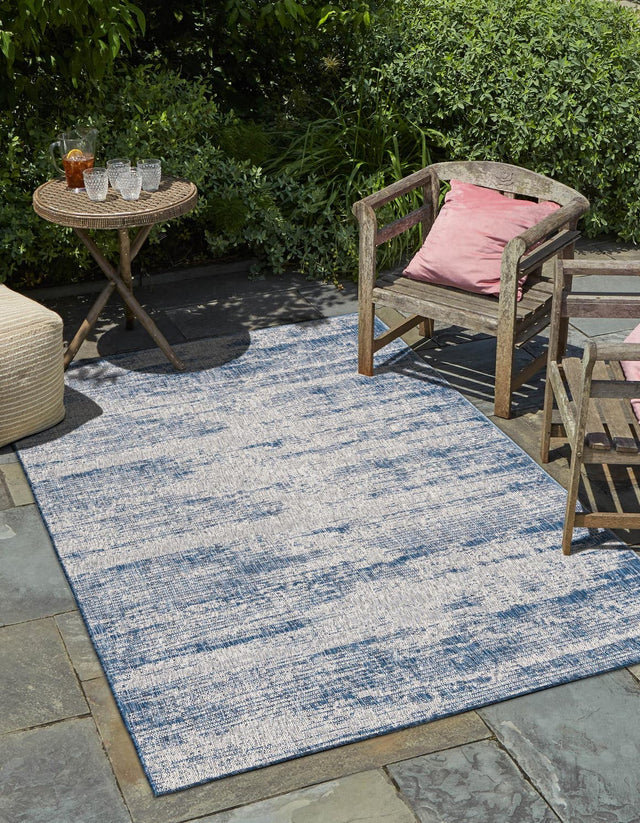 Blue 7' 10 x 11' Outdoor Modern Rectangle Area Rug Weather Resistant for Patio, Deck, Terrace, Balcony, Porch 100% Polypropylene Modern Outside Carpet for Sale at Rug Engine