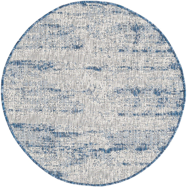 Blue 3' 1 x 3' 1 Outdoor Modern Round Area Rug Weather Resistant for Patio, Deck, Terrace, Balcony, Porch 100% Polypropylene Modern Outside Carpet for Sale at Rug Engine