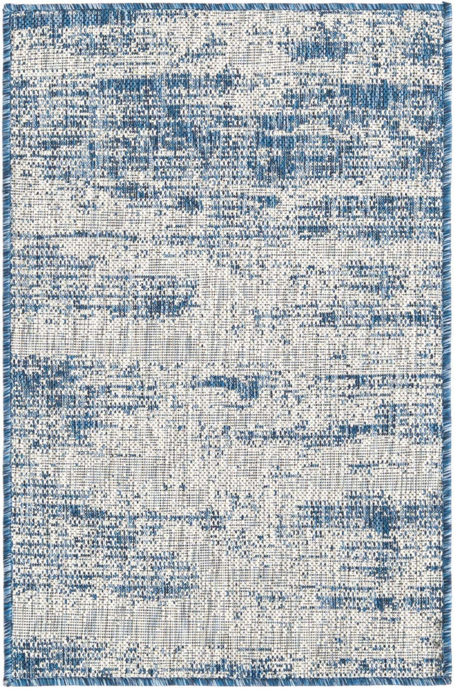Blue 2' x 3' 1 Outdoor Modern Rectangle Area Rug Weather Resistant for Patio, Deck, Terrace, Balcony, Porch 100% Polypropylene Modern Outside Carpet for Sale at Rug Engine