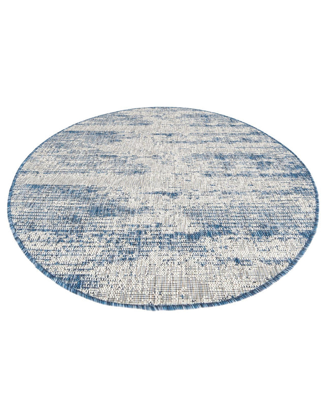 Blue 4' 1 x 4' 1 Outdoor Modern Round Area Rug Weather Resistant for Patio, Deck, Terrace, Balcony, Porch 100% Polypropylene Modern Outside Carpet for Sale at Rug Engine