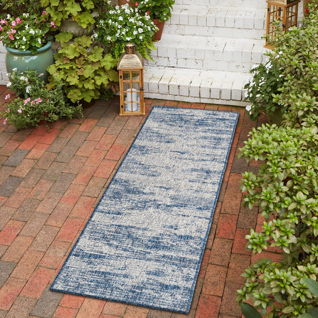 Blue 2' 7 x 10' Outdoor Modern Runner Area Rug Weather Resistant for Patio, Deck, Terrace, Balcony, Porch 100% Polypropylene Modern Outside Carpet for Sale at Rug Engine