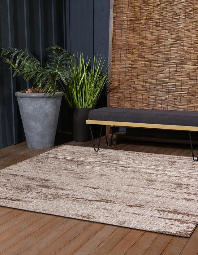 Brown 10' x 10' Outdoor Modern Square Area Rug Weather Resistant for Patio, Deck, Terrace, Balcony, Porch 100% Polypropylene Modern Outside Carpet for Sale at Rug Engine
