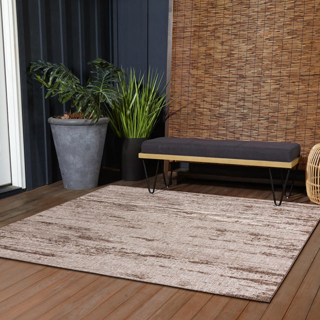 Brown 10' x 10' Outdoor Modern Square Area Rug Weather Resistant for Patio, Deck, Terrace, Balcony, Porch 100% Polypropylene Modern Outside Carpet for Sale at Rug Engine