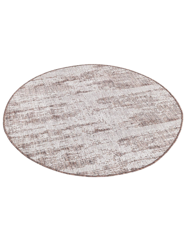 Brown 4' 1 x 4' 1 Outdoor Modern Round Area Rug Weather Resistant for Patio, Deck, Terrace, Balcony, Porch 100% Polypropylene Modern Outside Carpet for Sale at Rug Engine
