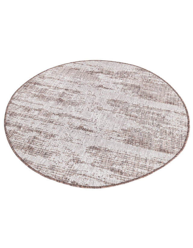 Brown 4' 1 x 4' 1 Outdoor Modern Round Area Rug Weather Resistant for Patio, Deck, Terrace, Balcony, Porch 100% Polypropylene Modern Outside Carpet for Sale at Rug Engine