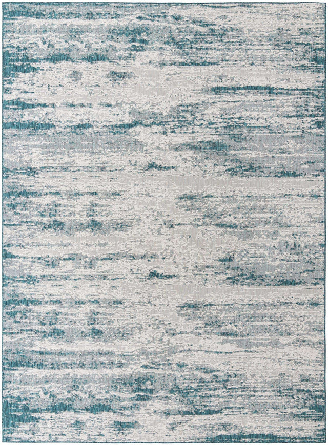 Teal 10' x 14' 1 Outdoor Modern Rectangle Area Rug Weather Resistant for Patio, Deck, Terrace, Balcony, Porch 100% Polypropylene Modern Outside Carpet for Sale at Rug Engine