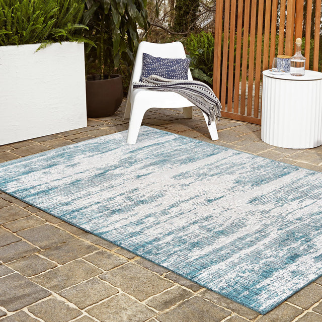 Teal 7' 10 x 11' Outdoor Modern Rectangle Area Rug Weather Resistant for Patio, Deck, Terrace, Balcony, Porch 100% Polypropylene Modern Outside Carpet for Sale at Rug Engine