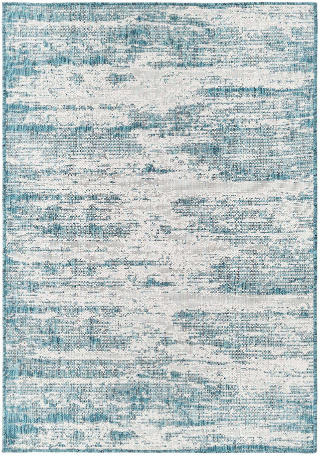 Teal 4' 1 x 6' 1 Outdoor Modern Rectangle Area Rug Weather Resistant for Patio, Deck, Terrace, Balcony, Porch 100% Polypropylene Modern Outside Carpet for Sale at Rug Engine