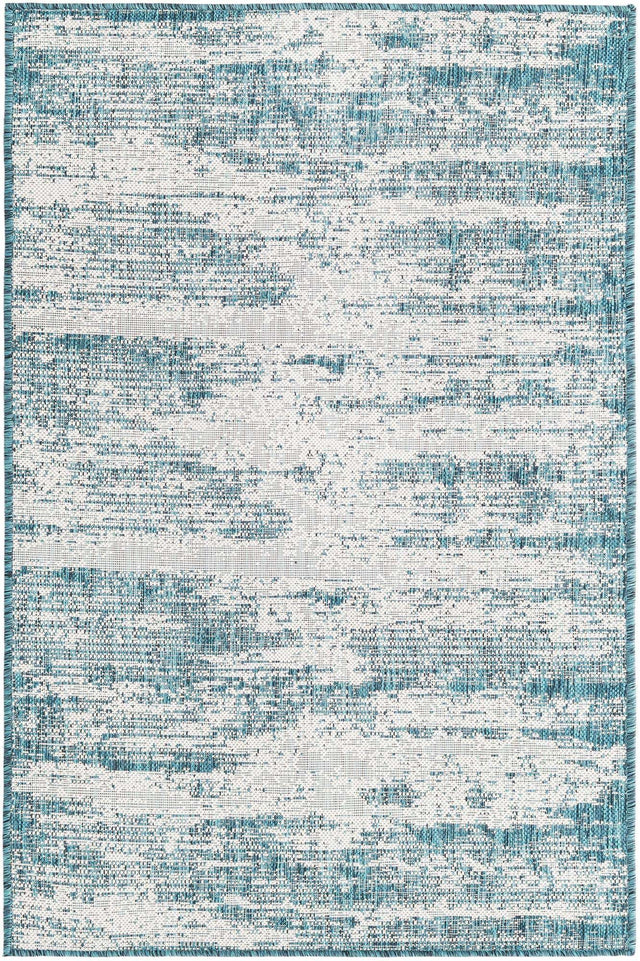 Teal 3' 1 x 5' 3 Outdoor Modern Rectangle Area Rug Weather Resistant for Patio, Deck, Terrace, Balcony, Porch 100% Polypropylene Modern Outside Carpet for Sale at Rug Engine