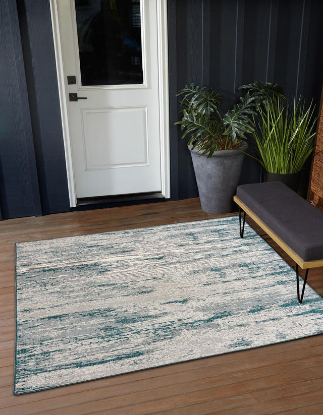 Teal 10' x 10' Outdoor Modern Square Area Rug Weather Resistant for Patio, Deck, Terrace, Balcony, Porch 100% Polypropylene Modern Outside Carpet for Sale at Rug Engine