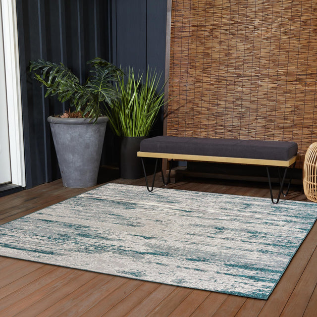 Teal 10' x 10' Outdoor Modern Square Area Rug Weather Resistant for Patio, Deck, Terrace, Balcony, Porch 100% Polypropylene Modern Outside Carpet for Sale at Rug Engine