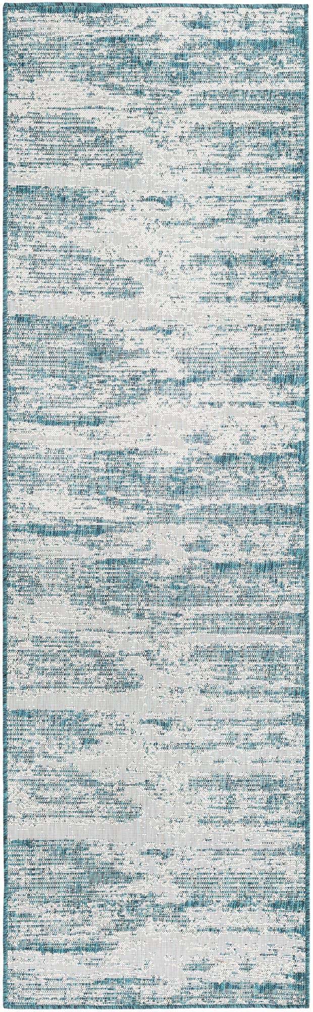 Teal 2' 7 x 10' Outdoor Modern Runner Area Rug Weather Resistant for Patio, Deck, Terrace, Balcony, Porch 100% Polypropylene Modern Outside Carpet for Sale at Rug Engine