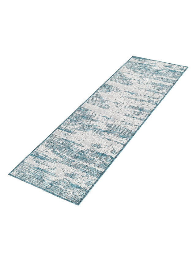 Teal 2' x 6' 1 Outdoor Modern Runner Area Rug Weather Resistant for Patio, Deck, Terrace, Balcony, Porch 100% Polypropylene Modern Outside Carpet for Sale at Rug Engine
